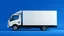 Placeholder: side profile of a white generic light commercial truck with cube box, blue backgroundm pixxar