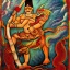 Placeholder: mayan god with thunder bolt in hand riding a dragon painting