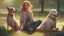 Placeholder: Woman with two adorable dogs in a serene park setting, soft natural lighting, detailed character design, digital painting by Lois van Baarle and Charlie Bowater, heartwarming, expressive eyes, 4k resolution