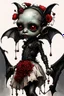 Placeholder: Artist Jean-Baptiste Monge style. A humanoid biomechanical Black bat-flower headed Baby with red eyes and a black and red dress. Modifiers: award winning crisp quality very cute