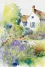 Placeholder: abstract watercolour english cottage garden in the style of jean haines, centred