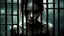 Placeholder: Scary young girl in a cage, post-apocalypse, dark style, Luis Royo & Raymond Swanland & Alyssa Monks & Anna Razumovskaya & Benedick Bana