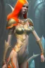 Placeholder: painting of a tall elven young woman with short light orange hair and freckles on the cheak bones and tall body of a topmodel light clothes, full body shot, ultra realistic, concept art, intricate details, eerie, highly detailed, photorealistic, octane render, 8 k, unreal engine. art by artgerm and greg rutkowski and charlie bowater and magali villeneuve and alphonse mucha