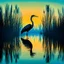 Placeholder: Silhouette of a great blue heron filled with a swamp, double exposure, crisp lines, color background