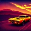 Placeholder: art deco, cyberpunk, neon muscle car, desert road, sunset, full colour, hd,