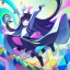 Placeholder: Clear focus,High resolution, Black long straight hair, and purple eyes, wearing a skirt,with stocking, with long boots on, Happy, Jumping, Teen, Background is a very colorful and happy theme park, Potrait, Blurry bg, Cartoony style