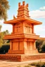Placeholder: A light rosy orange colored ruined temple with sundials painted by Frank Lloyd Wright