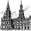 Placeholder: Black and white sketched santiago de compostela cathedral