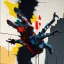 Placeholder: Minimal abstract oil painting of a falling person limbs sinew twisted .triadic colour. Amongst concrete fragments brutalist architecture and hanging wires illuminated at night. In the style of Justin Mortimer and Phil Hale and Ashley Wood