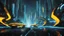 Placeholder: tron legacy movie, creatures,, space ships, city of the future, trees , forest, yellow, blue, red