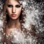 Placeholder: wonderfull italian woman, curves, cyborg, platinum long hair, hair covering one eye, ultradetailed fine art photo of a indian, weet face portrait, snow flakes particles, 35 mm