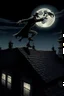 Placeholder: personaggio arrampicato sui tetti vittoriani, notte, chiaro di luna,
