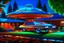 Placeholder: award winning car and driver digital 64k photorealistic image of a futuristic used UFO station wagon designed by an unknown alien civilization for sale in the front yard of a kentucky home, only one vehicle per image painted metallic orange traveling at a high rate of speed,the rear with bright blue flame, bilaterally symetrical