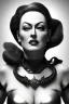 Placeholder: Joan Crawford as evil queen in black leather, busty, cleavage, dominatrix, curvy, angry, stern look. unreal 5, octane render, cinema4d, dynamic lighting, dramatic lighting, 4k, redshift render, highly detailed, hyper realistic,anthropomorphic