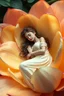 Placeholder: full body of beautiful lady sleeping in a huge flower petals from the edges of the image, gradually changing its shape or appearance, so that by the end it is transformed into a completely different model (character or object). The transformation should be smooth, preserving the context and logic of the animation