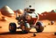 Placeholder: lowpoly storm trooper driving highly symmetric metallic rocket propelled mad max ATV that looks like a helmet with rounded glass bubble roof in red desert, bokeh like f/0.8, tilt-shift lens 8k, high detail, smooth render, down-light, unreal engine, prize winning