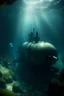 Placeholder: Vista con submarino a lo más profundo del mar con diferentes tipos de animales acuáticos, muy poca luz solar se filtra, una vegetación marina importante , filma suspenso, insertidumbre y curiosidad
