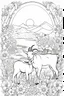 Placeholder: A black and white outline art of a kids coloring book, Cute goats climbing, outlined on a plain background for easy focus, outlined with baskets of produce around., outlined with a straightforward stream and fish., outlined against a simple backdrop of flowers, white background , sketch style , full body, only use outline, mandala style, clean artpage, , white background, no shadows and clear well outlined