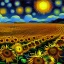 Placeholder: Dibujo al aceite de Campo de Girasoles con muchas nubes de colores estilo Vincent van Gogh