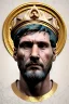 Placeholder: Ultra Realistic image, Roman sculpture, white marble material, Lionel Messi, gold Laurel leaves wreath, renaissance ornaments, radial gold lines, one gold star in heart, radial composition, geometric ornaments, blue marble background, chisel style, waist up portrait, emperor style, epic, celestial, cinematic lighting, God light, god rays, 4k resolution, smooth details, ornate details, soft lighting, unreal engine 5, art station, substance 3d.