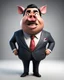 Placeholder: An 3D image of a comic character of Iván Duque Márquez, fat, with a pig's nose and ears, in a suit, a little angry.