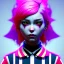 Placeholder: waitress punk teenager, rounded face, pink hair, color cheeks, striped shirt, color ambient light, vibrant color, highly detailed, art stations, concept art, smooth, unreal engine 5, god rays, ray tracing, RTX, lumen lighting, ultra detail, volumetric lighting, 3d, finely drawn, high definition, high resolution.