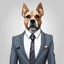 Placeholder: make one realistic business dog that are made of shapes and have a suit on