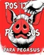 Placeholder: Iván Duque Márquez with a pig's nose, like a title managed with strings by a great hand. With the text: "POSITIVO PARA PEGASUS" Red, black and white colors. Cómic art.