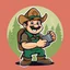 Placeholder: retro cartoon company mascot of a vehicle mechanic with a hint of forest ranger, doing an oil change