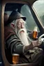 Placeholder: gandalf in a car drinking a beer