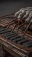 Placeholder: Ugly , Evil rusted hands on an old piano keyboard with spider on the keyboard