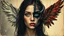 Placeholder: old worn postcard, Portrait Light and darkness in one person, angel and demon in one person, abstract art additional colors small details,