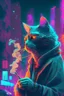 Placeholder: Thug cat smoking in neon city