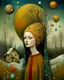 Placeholder: Richly textured Hieronymus Bosch, Catrin Welz-Stein, William Turner, Zdzisław Beksiński, Jacek Yerka oil on canvas zentangle line art style mix, surreal frosted fantasyland winter oceanscape, hoarfrost on trees, high grasses, snow and cottages, withered flowers, pale sunrise; paint splatter, beautiful vibrant colors, reflections, SK, flying seagulls, dramatic clouds, snowfall.