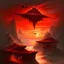 Placeholder: FLYING ISLANDS ON THE BACKGROUND OF A SCARLET SUNSET, dark tones, oil and pencils,, Raymond Swanland & Anna Dittmann