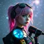 Placeholder: a pretty cyberpunk astronomer girl, coloured hair