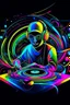 Placeholder: Dj musician in vibrant multicolor modern minimalist 3d rendering black lines and stylized rube goldberg of mixed 3d shapes composed