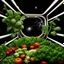 Placeholder: Vegetables growing in outer space.