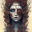 Placeholder: watercolor illustration ,singer Danish MØ, intricate detail , rusty metal, Dryad, sidhe, ominous, portrait,high lighting,