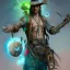 Placeholder: Insanely detailed photograph of an “ a midevil cowboy warrior "with worn Sombrero, handsome charo,cigar,glowing bluish green orb in outstretched hand, hyperdetailed painting by Ismail Inceoglu Huang Guangjian and Dan Witz CGSociety ZBrush Central fantasy art album cover art,8K, hdr, mysterious, flickeringlights ,Stoic