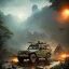 Placeholder: vietnam war. war report. jeep in jungle. poster. bokeh. lens flare. warm lights. high detailed. beksinski