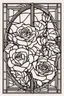 Placeholder: kids coloring page, roses in stained glass window, cartoon style, thick lines, very low detail, no shading