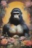 Placeholder: mugshot, Planet of the Apes, multicolored, large, floral designs, atmospheric, beautiful, China Doll, oil painting by Frank Frazetta