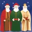 Placeholder: Ilustración de los 'tres' Reyes Magos de la Navidad, recordando que Baltasar es de oriente, al estilo de Joe Sacco