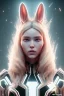 Placeholder: MCU Portrait, Front image, cyberpunk rabbit mask blonde woman, black pink color, latex dress, highly detailed, concept art, smooth, unreal engine 5, god rays, ray tracing, RTX, lumen lighting, ultra detail, volumetric lighting, 3d, finely drawn, high definition, high resolution.