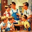 Placeholder: Nostalgic images with Norman Rockwell illustration style. Depicting of American kids mingling with Swedish kids. I love their funny expression.