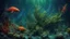 Placeholder: creatures, plants from subanautica from deep sea, leviathan's a lot of sea plants very deep, beautiful, river of magma, green and blue colours