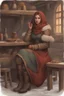 Placeholder: DnD style, medieval beautiful woman dressed in warm winter clothes sitting in a tavern