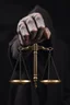 Placeholder: A scary one hand of a hooded creature holding the Scale Of Justice ,