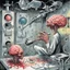 Placeholder: Projection and obfuscation, faucet crash course in brain surgery, asymmetric neo-surrealism, by Martin Rowson, color ink illustration, rich complimentary colors, abstract, weirdcore